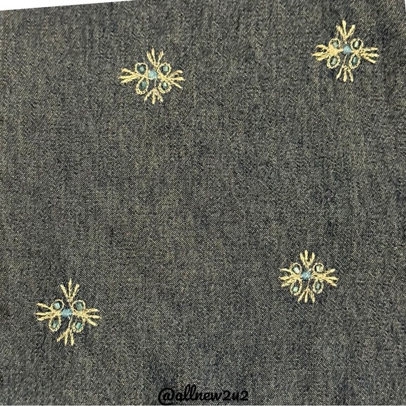 Erika Boho Zippered Embroidered Jean Jacket Silver Threading W / Turquoise Sz XL - Picture 14 of 16